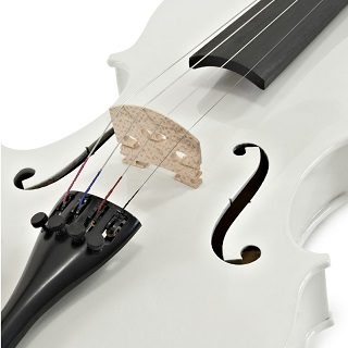 3/4 Viool  Student Wit / White. Handgemaakte Solide Houten Viool,  Voorzijde Canadese spar gelaagd,  Achterzijde Canadese esdoorn,  Esdoorn brug,  Esdoorn hals met Jujube / Ebben  Toets,  Jujube / Ebben:  Stemsleutels, Kinsteun & Endpin,  Staartstuk metaal met Fijnstemmers,  Leverbaar in 4/4 - 3/4